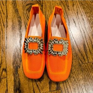 Vibrant Orange Loafers with Golden Buckles EU Sz 36 US Sz 5.5 NWT